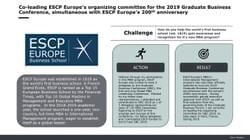 Co-leading ESCP Europe’s organizing committee for the 2019 Graduate Business Conference, simultaneous with ESCP Europe’s 200th anniversary Co-leading ESCP Europe’s organizing committee for the 2019 Graduate Business Conference, simultaneous with ESCP Europe’s 200th anniversary