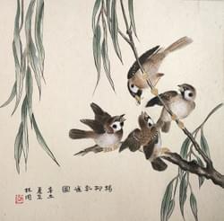 Sparrows (size 33x33cm). Price 800,- Euro