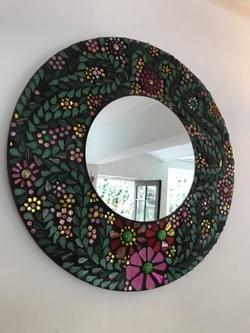 Peony 'Embroidered' Mirror, 50cms dia, mixed media mosaic, £245