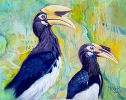 Oriental Pied Hornbills. Acrylic on board Oriental Pied Hornbills. Acrylic on board