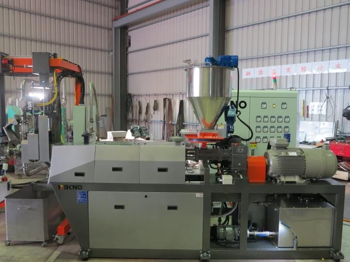 REKNO’s high efficiency, one-step plastic recycling machine RK3 series is designed for the reprocessing of PE polyethylene (HDPE, LDPE, LLDPE) and PP polypropylene flexible packaging material, printed and non-printed. This cutter integrated pelletizing system eliminates the need of pre-cutting the material, requires less space and energy consumption while producing high quality plastic pellets at a productive rate.  In addition to in-house (post-industrial) film waste, the system is also able to process washed flakes, scraps and regrind (pre-crushed rigid plastic waste from injection and extrusion). This equipment is highly recommended for packaging film producers of commercial bags, garbage bags, agricultural films, food packaging, shrink and stretch films, as well as producers in the woven industry of PP woven bags, jumbo bags, tapes and yarns. Other types of material such as PS sheet, PE and PS foam, PE net, EVA, PP mixed with PU are also applicable on this machine.  Re-usable pellets The pellets produced by the recycling machine can be put directly back into the production line, in most cases for blown film or pipe extrusion processes.   1. Pellets from in-house, post-industrial recycling On average, post-industrial waste makes up 5% or more of the entire production line, making in-house recycling very important nowadays as it can significantly reduce the cost of raw/virgin material purchasing.  The plastic pellets produced from in-house waste are almost like-new and can be re-used for producing high quality plastic products once again.  2. Pellets from post-consumer recycling The RK3 is also designed to work with washed, post-consumer and used agricultural film. The cutter compactor, which generates frictional heat during the compacting process, helps to further dry and remove the water moisture from the washed film flakes (processed first by the washing lines). The recycled pellets can be used again in extrusion process, whether 100% (such as garbage bag, LDPE pipe production and etc) or as part of the mixture to reduce raw material cost. The pellets quality can also be improved by direct dosing of masterbatch and additives. TWIN-SCREW COMPOUNDING SYSTEM REKNO’s high efficiency, one-step plastic recycling machine RK3 series is designed for the reprocessing of PE polyethylene (HDPE, LDPE, LLDPE) and PP polypropylene flexible packaging material, printed and non-printed. This cutter integrated pelletizing system eliminates the need of pre-cutting the material, requires less space and energy consumption while producing high quality plastic pellets at a productive rate.  In addition to in-house (post-industrial) film waste, the system is also able to process washed flakes, scraps and regrind (pre-crushed rigid plastic waste from injection and extrusion). This equipment is highly recommended for packaging film producers of commercial bags, garbage bags, agricultural films, food packaging, shrink and stretch films, as well as producers in the woven industry of PP woven bags, jumbo bags, tapes and yarns. Other types of material such as PS sheet, PE and PS foam, PE net, EVA, PP mixed with PU are also applicable on this machine.  Re-usable pellets The pellets produced by the recycling machine can be put directly back into the production line, in most cases for blown film or pipe extrusion processes.   1. Pellets from in-house, post-industrial recycling On average, post-industrial waste makes up 5% or more of the entire production line, making in-house recycling very important nowadays as it can significantly reduce the cost of raw/virgin material purchasing.  The plastic pellets produced from in-house waste are almost like-new and can be re-used for producing high quality plastic products once again.  2. Pellets from post-consumer recycling The RK3 is also designed to work with washed, post-consumer and used agricultural film. The cutter compactor, which generates frictional heat during the compacting process, helps to further dry and remove the water moisture from the washed film flakes (processed first by the washing lines). The recycled pellets can be used again in extrusion process, whether 100% (such as garbage bag, LDPE pipe production and etc) or as part of the mixture to reduce raw material cost. The pellets quality can also be improved by direct dosing of masterbatch and additives. TWIN-SCREW COMPOUNDING SYSTEM