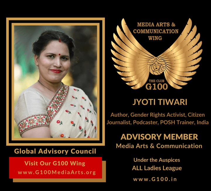 Jyoti Tiwari is member of the Global Advisory Council in G100 Media Arts & Communication Jyoti Tiwari is member of the Global Advisory Council in G100 Media Arts & Communication
