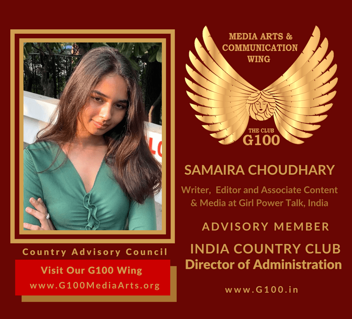 Samaira Choudhary is India Country Director of Administration at G100 Media Arts & Communication Samaira Choudhary is India Country Director of Administration at G100 Media Arts & Communication