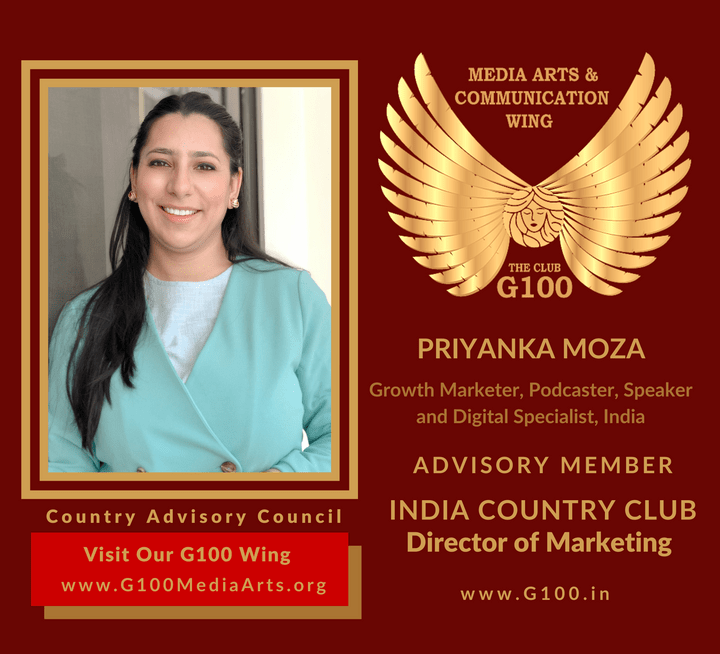 Priyanka Moza is India Country Director of Marketing at G100 Media Arts & Communication Priyanka Moza is India Country Director of Marketing at G100 Media Arts & Communication