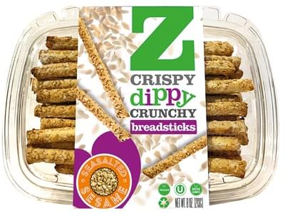 A package of Z Breadsticks Seasalted Sesame Breadsticks A package of Z Breadsticks Seasalted Sesame Breadsticks