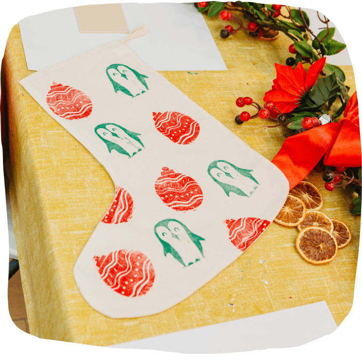 Christmas Lino printing creative class at M.Y.O London Christmas Lino printing creative class at M.Y.O London