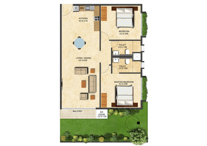 This picture shows the floor plan of a Two Bedroom Executive - Garden at the Ivy. This picture shows the floor plan of a Two Bedroom Executive - Garden at the Ivy.