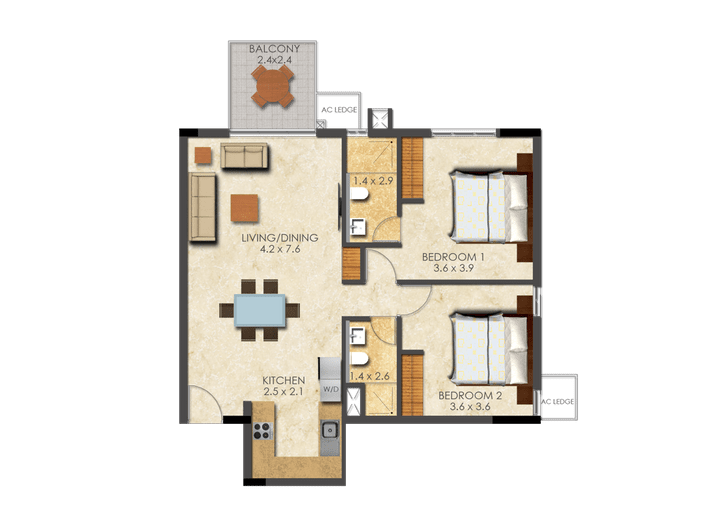 This picture shows the floor plan of a Two Bed Exec. A apartment at the Denya at Ringway. This picture shows the floor plan of a Two Bed Exec. A apartment at the Denya at Ringway.