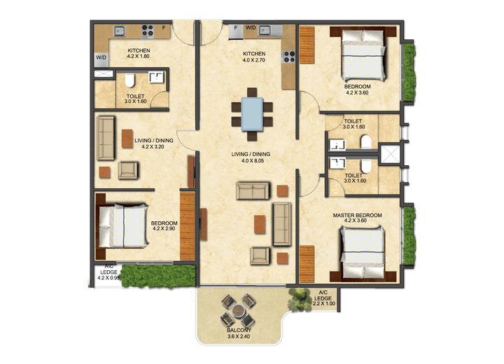 This picture shows the floor plan of a Three Bedroom Executive - Convertible at the Ivy. This picture shows the floor plan of a Three Bedroom Executive - Convertible at the Ivy.