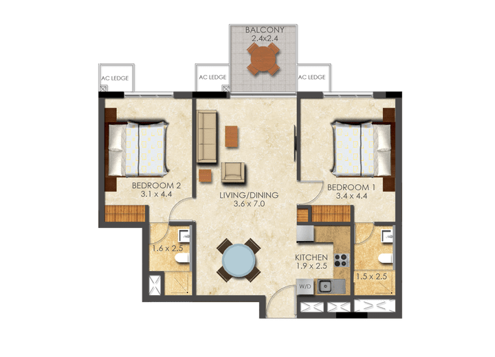 This picture shows the floor plan of a Two Bed apartment at the Denya at Ringway. This picture shows the floor plan of a Two Bed apartment at the Denya at Ringway.