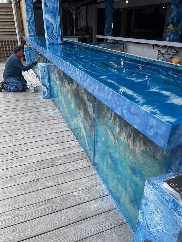 Custom commercial outdoor epoxy bar installed in Galveston Custom commercial outdoor epoxy bar installed in Galveston