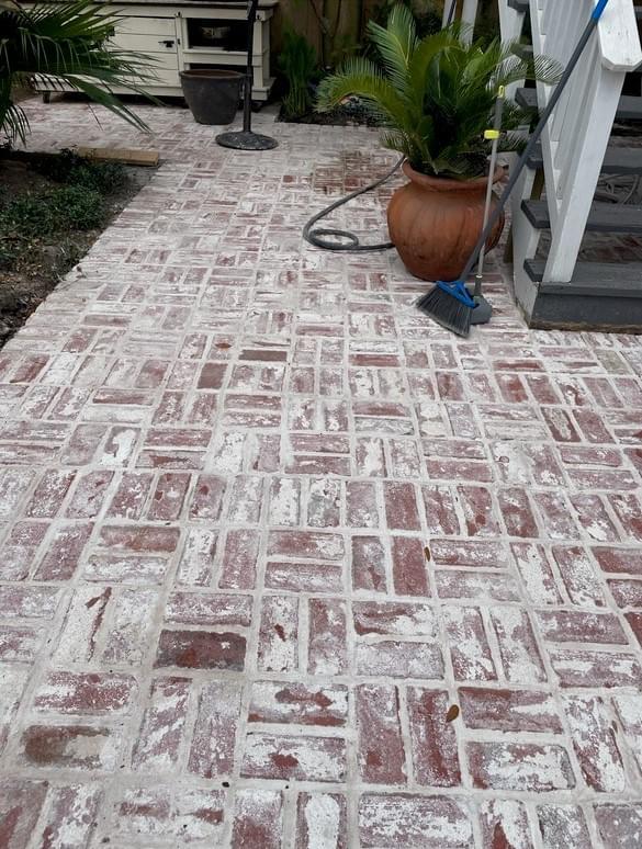 Custom whitewash brick patio installed in Galveston Custom whitewash brick patio installed in Galveston