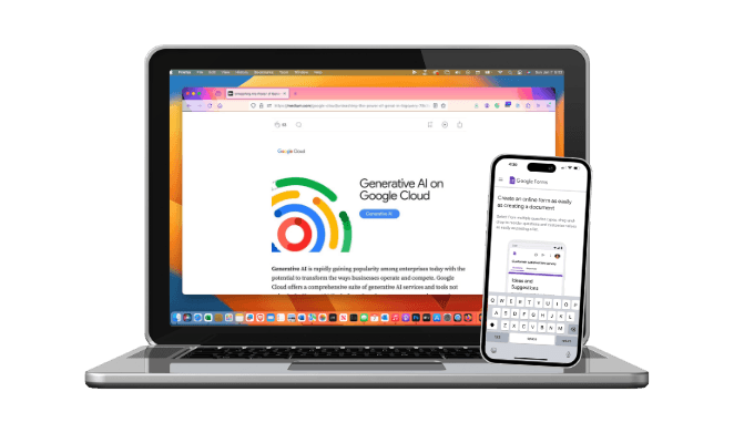 mockup of laptop and mobile phone with generative AI and google cloud on the screen mockup of laptop and mobile phone with generative AI and google cloud on the screen