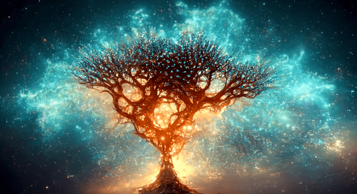 Dessin d'un arbre qui émane des énergies tout autour de lui Dessin d'un arbre qui émane des énergies tout autour de lui