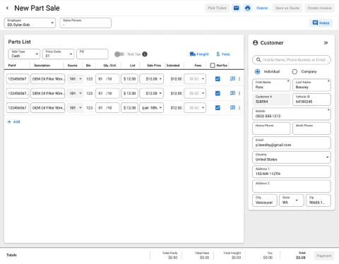 Build parts order UI Build parts order UI