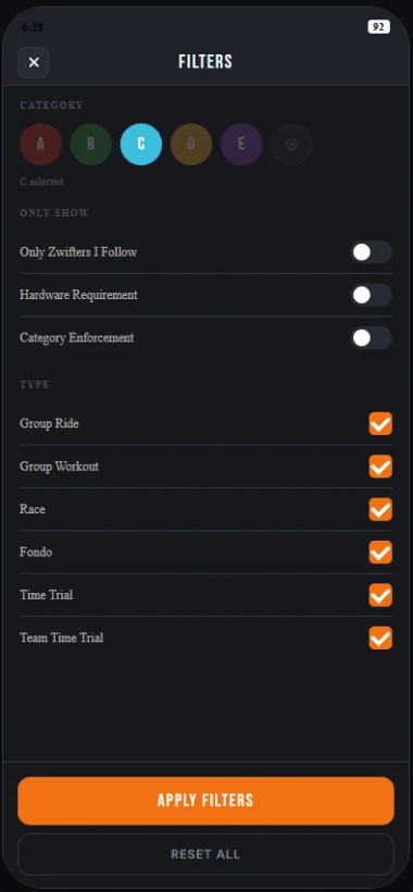 New Filters Screen New Filters Screen