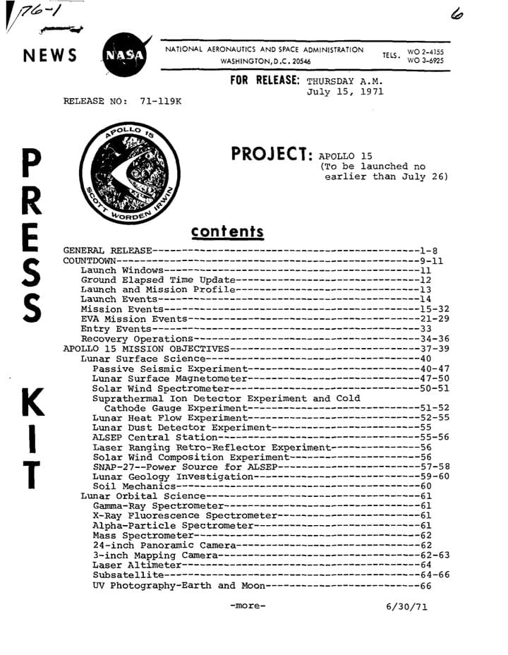 Apollo 15 Press kit Apollo 15 Press kit