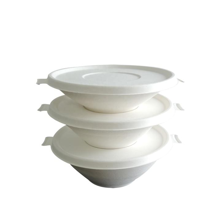 Biodegradable Compostable Sugarcane Bagasse fiber Pulp Disposable Round Bowls with Lids Biodegradable Compostable Sugarcane Bagasse fiber Pulp Disposable Round Bowls with Lids