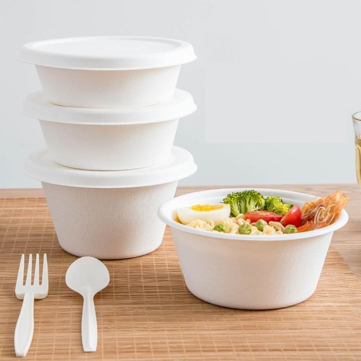 Biodegradable Compostable Sugarcane Bagasse Pulp Disposable Round Bowls and Lids Biodegradable Compostable Sugarcane Bagasse Pulp Disposable Round Bowls and Lids