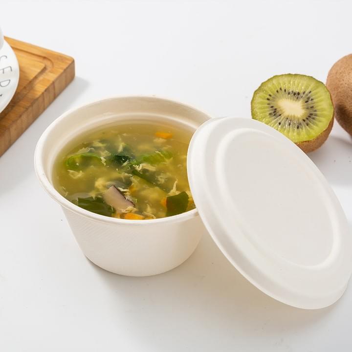 Biodegradable Compostable Sugarcane Bagasse Pulp Disposable takeaway Soup Bowls and Lids Biodegradable Compostable Sugarcane Bagasse Pulp Disposable takeaway Soup Bowls and Lids