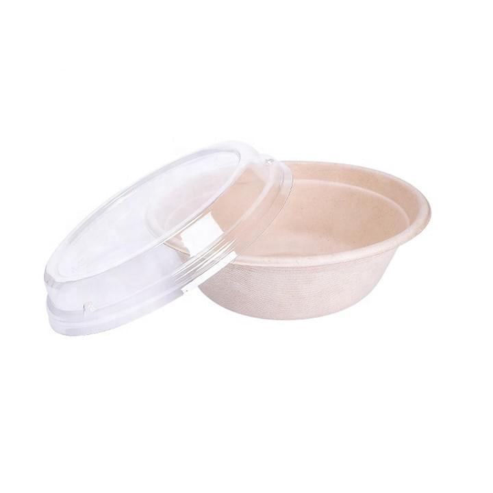 Biodegradable Compostable Sugarcane Bagasse Pulp Disposable Unbleached Round Bowls and clear Lids Biodegradable Compostable Sugarcane Bagasse Pulp Disposable Unbleached Round Bowls and clear Lids