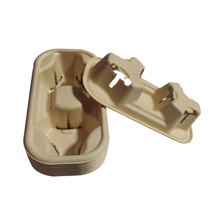 Biodegradable Unbleached Natural Plant Fiber Pulp 2-Cup Drink Carrier Holder for Cold or Hot Drinks Biodegradable Unbleached Natural Plant Fiber Pulp 2-Cup Drink Carrier Holder for Cold or Hot Drinks