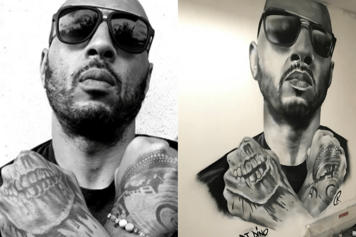 keusty qui réalise un portrait graff de Dj Dino keusty qui réalise un portrait graff de Dj Dino