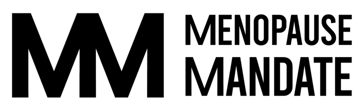 Logo. Two, upper case letter M next to each other, in black. To the side is Menopause Mandate,. Logo. Two, upper case letter M next to each other, in black. To the side is Menopause Mandate,.