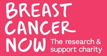 Logo. Bright pink background. Upper case letters  in white say Breast Cancer Now. Underneath, in white it says, The research & support charity is  Logo. Bright pink background. Upper case letters  in white say Breast Cancer Now. Underneath, in white it says, The research & support charity is