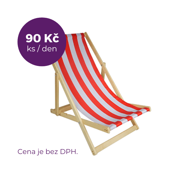 Plážové lehátko skládací dřevěné pruhované červené pronájem půjčení půjčit pronajmout Plážové lehátko skládací dřevěné pruhované červené pronájem půjčení půjčit pronajmout