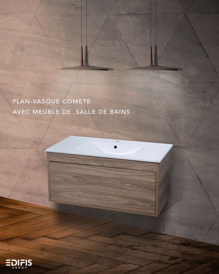 Meuble salle de bain Tunisie / Plan-vasque Comete 96 cm avec meuble de salle de bains Meuble salle de bain Tunisie / Plan-vasque Comete 96 cm avec meuble de salle de bains