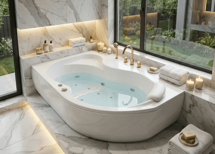 Baignoire d'angle avec système balnéo Tunisie / Baignoire balnéo Tunisie / Baignoire de coin jaccuzi Tunisie Baignoire d'angle avec système balnéo Tunisie / Baignoire balnéo Tunisie / Baignoire de coin jaccuzi Tunisie