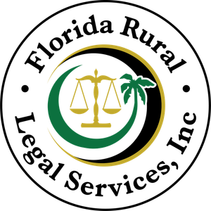 Florida Rural Legal Services's circle logo with a gold scale and green palm tree in the center Florida Rural Legal Services's circle logo with a gold scale and green palm tree in the center
