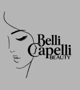 Black-and-white Belli Capelli Beauty logo featuring a minimalist line drawing of a woman’s face with a closed eye, beside the brand name in elegant lettering. Black-and-white Belli Capelli Beauty logo featuring a minimalist line drawing of a woman’s face with a closed eye, beside the brand name in elegant lettering.