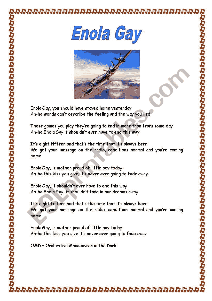 What Is Enola Gay Song About
