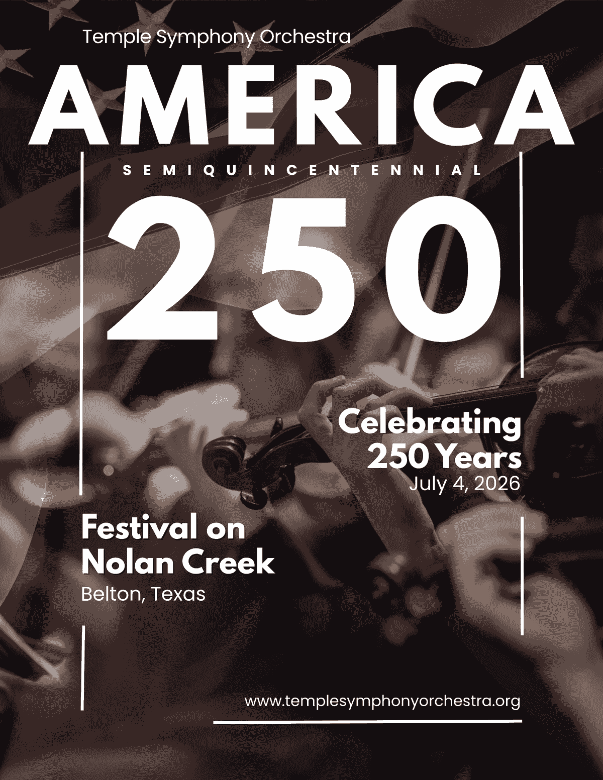 Temple Symphony Orchestra America 250 String Quartet performance poster Temple Symphony Orchestra America 250 String Quartet performance poster
