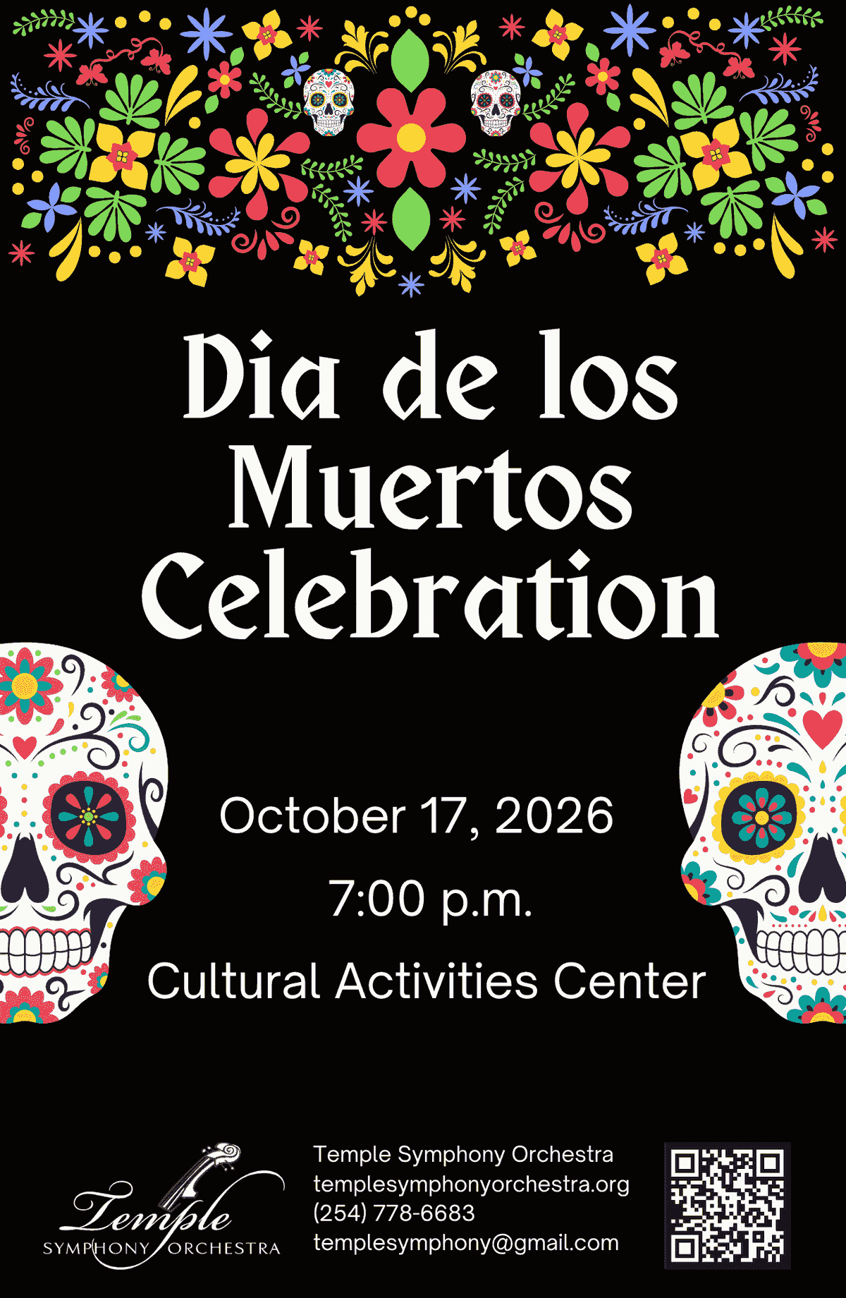 Temple Symphony Orchestra - Oct. 17, 2026 Dia de los Muertos Celebration poster Temple Symphony Orchestra - Oct. 17, 2026 Dia de los Muertos Celebration poster