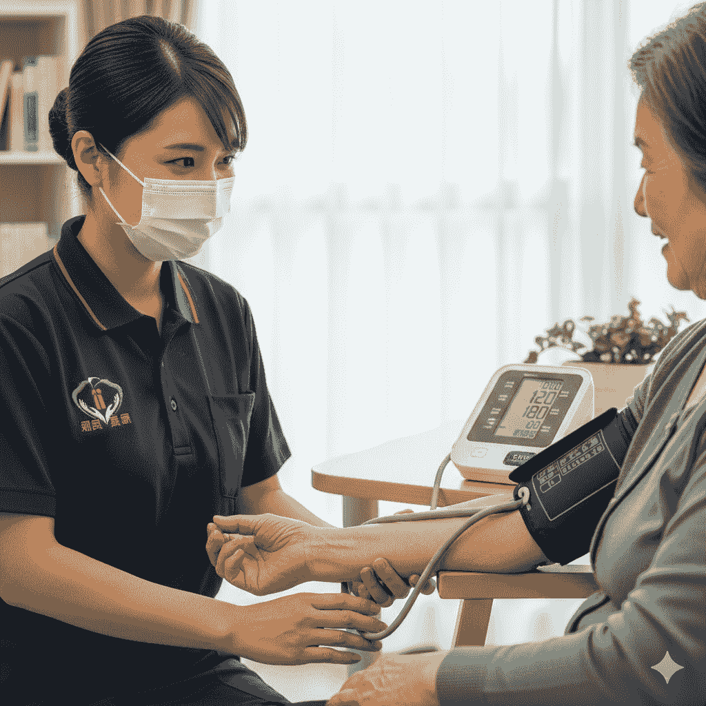 北投冠冕居服員協助測量血壓、體溫、脈搏與呼吸 北投冠冕居服員協助測量血壓、體溫、脈搏與呼吸