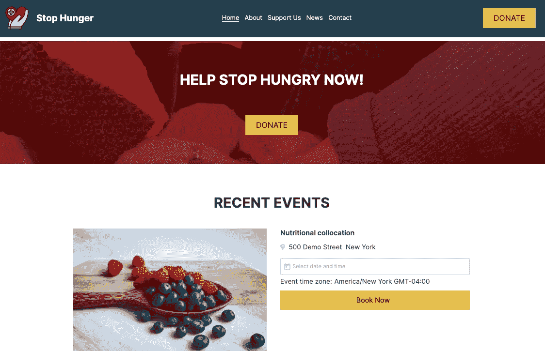 nonprofit donation landing page focused on combating hunger