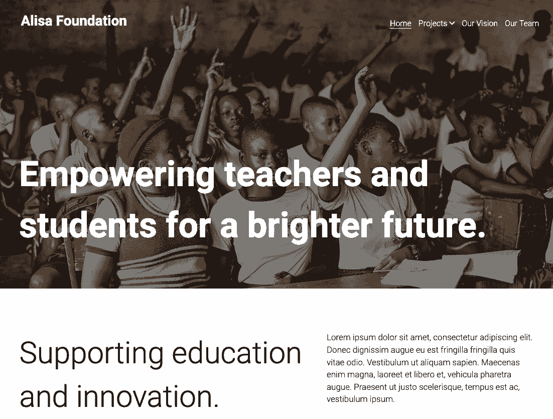 nonprofit donation landing page designed for education initiatives