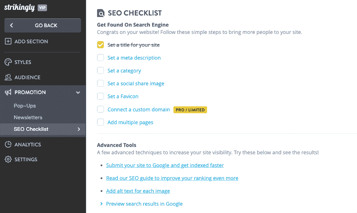 Strikingly SEO Checklist