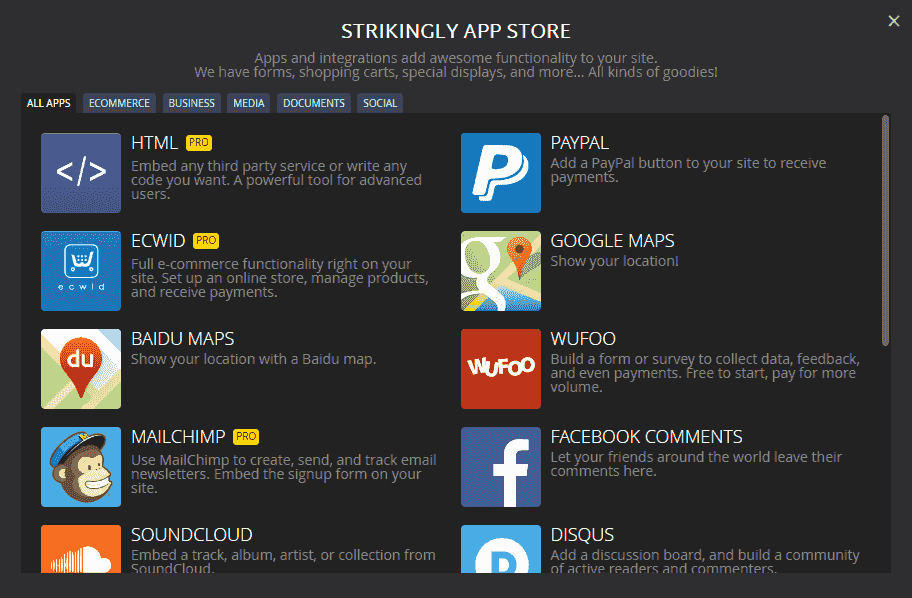 Strikingly App Store