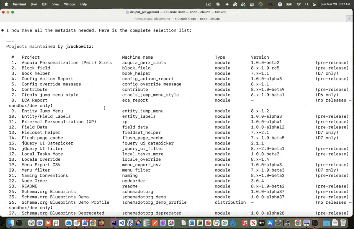 CLI showing every module that I've contributed to Drupal.org CLI showing every module that I've contributed to Drupal.org