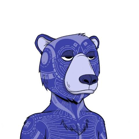 Blue illustrated Okay Bears character with patterned fur against a white background. Blue illustrated Okay Bears character with patterned fur against a white background.