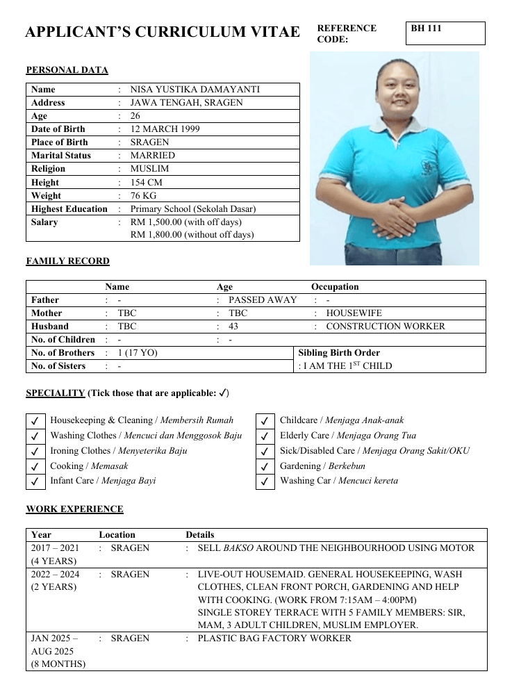 NISA YUSTIKA DAMAYANTI BH 111