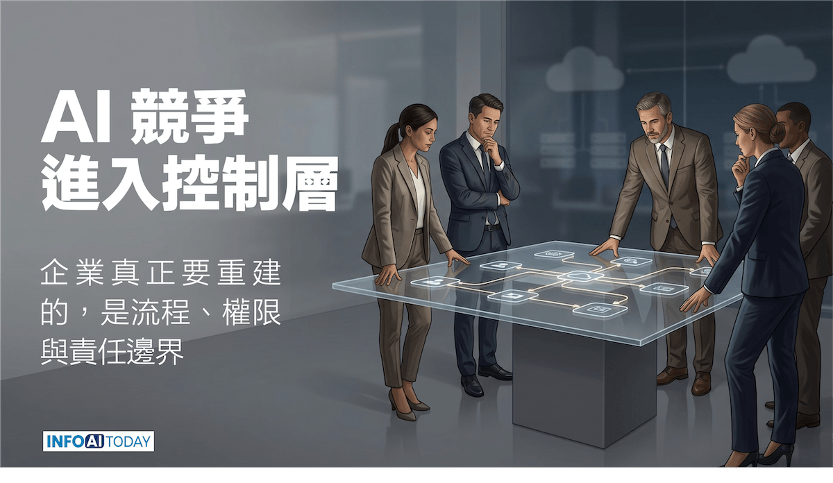 InfoAI Today| AI 競爭已轉向企業控制層,關鍵不只在模型能力,而是企業能否把 AI 放進流程、資料、權限與責任鏈中,並建立可稽核、可信任、能被組織吸收的治理架構。 InfoAI Today| AI 競爭已轉向企業控制層,關鍵不只在模型能力,而是企業能否把 AI 放進流程、資料、權限與責任鏈中,並建立可稽核、可信任、能被組織吸收的治理架構。
