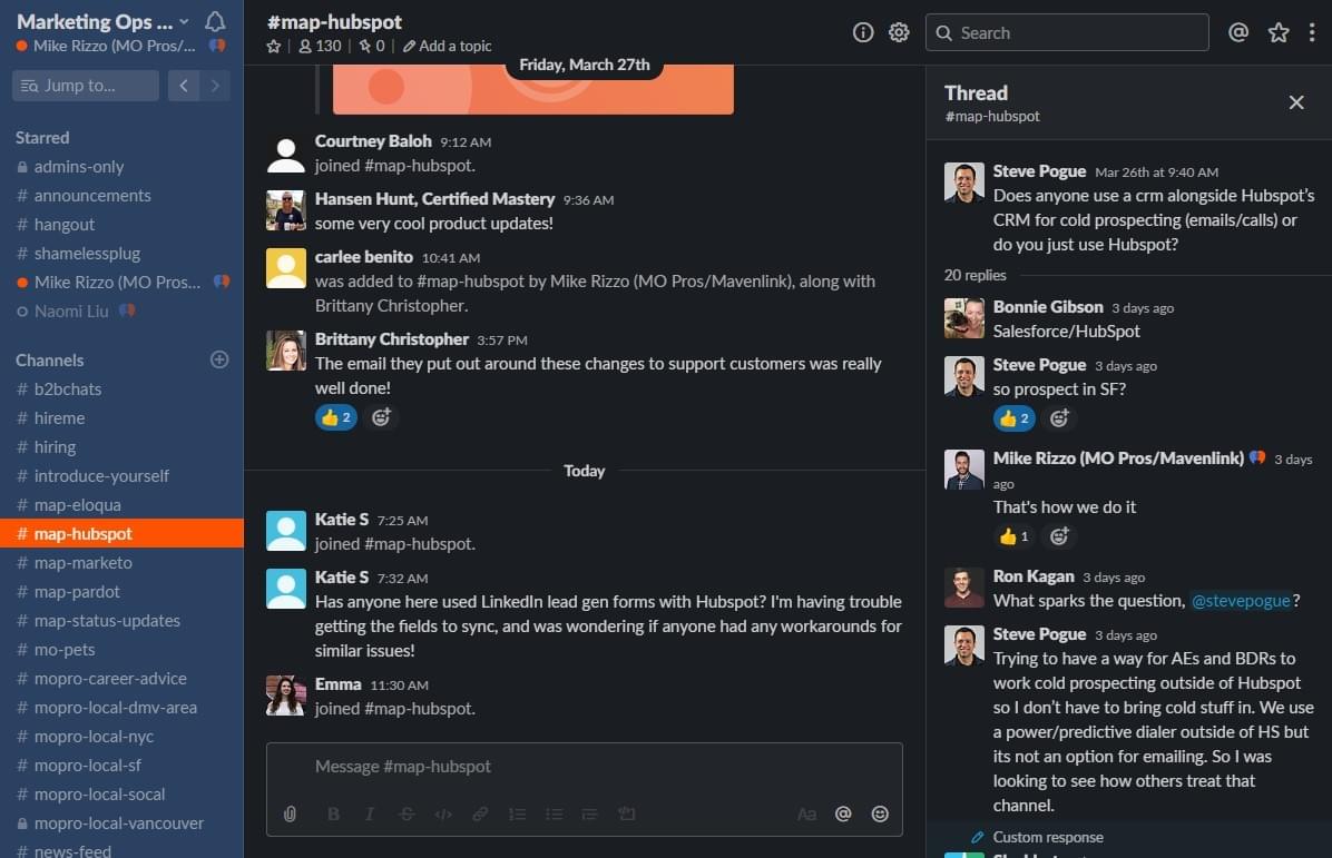 A screenshot of the MoPros Slack Chat A screenshot of the MoPros Slack Chat