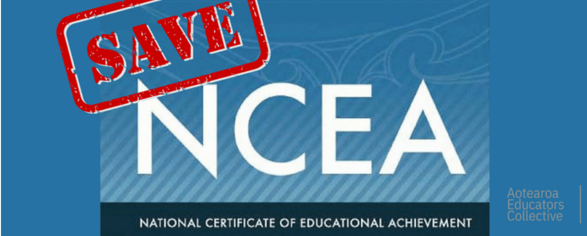 Petition image, red letters stating save, white capitals NCEA with national certificate of educational achievement underneath on a blue background Petition image, red letters stating save, white capitals NCEA with national certificate of educational achievement underneath on a blue background