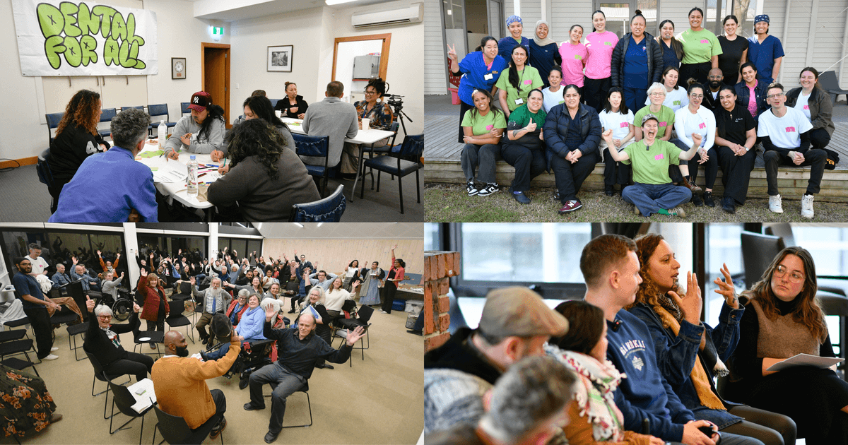 Dental for All Roadshow events in Napier, Tāmaki Makaurau and Ōtepoti showing audiences participating in the kōrero. Photo credit: Luke Pilkinton-Ching Dental for All Roadshow events in Napier, Tāmaki Makaurau and Ōtepoti showing audiences participating in the kōrero. Photo credit: Luke Pilkinton-Ching