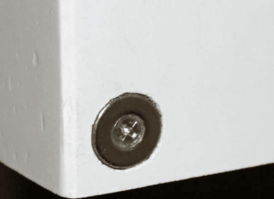 Close up of solid panel shutters magnetic closure Close up of solid panel shutters magnetic closure